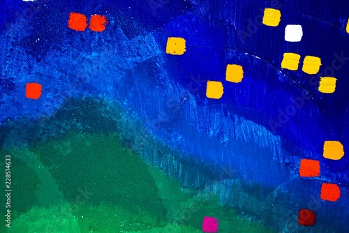 Blau Gruner Hintergrund Mit Bunten Punkten Kastchen In Gelb Weiss Orange Und Rot Gouache Und Acryl Struktur Gel Auf Leinwand Als Hintergrund Kaufen Sie Dieses Foto Und Finden Sie Ahnliche Bilder Auf Adobe