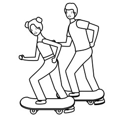 Wall Mural - young couple in skateboards characters