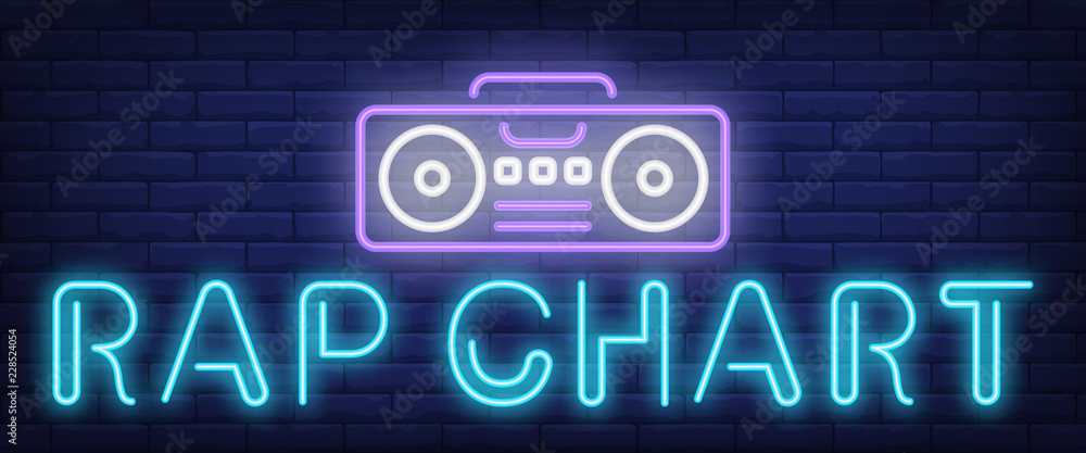 Rap Led Sign Rap chart neon text with boombox. Modern music and youth culture ...