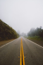 Countryside Road On Foggy Day