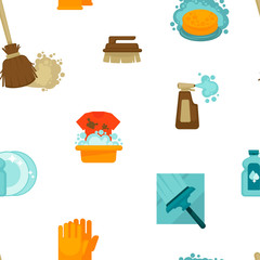 Poster - Cleaning service, tools and instruments seamless pattern vector