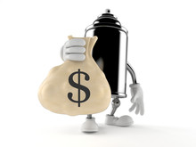 Spray Can Character Holding Money Bag
