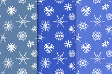 Snowflakes. Seamless patterns. Blue winter ornaments