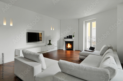 Modern Living Room With Wooden Floor In The Foregound A Big