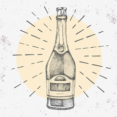 Wall Mural - Vector illustration of hand drawing champagne bottle on grunge background