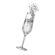 Vector illustration of hand drawing champagne glass with splash