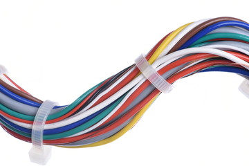 Bundle electric colorful cable with ties wire isolated on white background