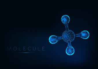 Wall Mural - Abstract glowing molecule with tetrahedral structure model with atoms and bonds.