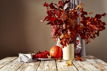 Poster - Autumnal table with free space for an advertising product  