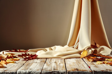 Poster - Autumnal table with free space for an advertising product  