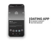 Mobile Dating App Tinder UI and UX Alternative Trendy Concept Vector Mockup in Black Color Theme on Frameless Smart Phone Screen Isolated on White Background. Social Network Tinder Design Template