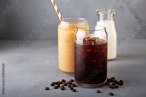 Cuadros en Lienzo Cold brew iced coffee in glass bottles