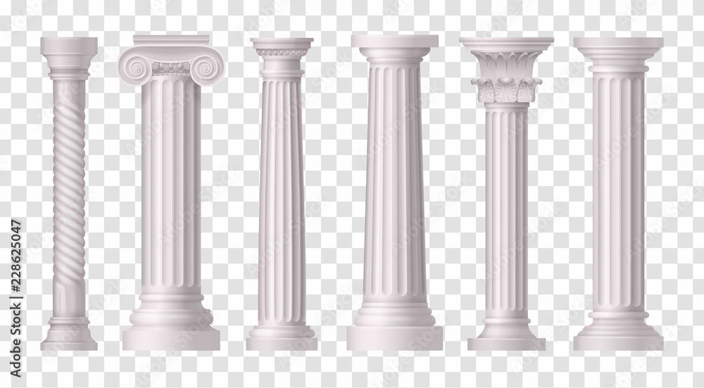 Antique White Columns Transparent Icon Set - obrazy, fototapety, plakaty 
