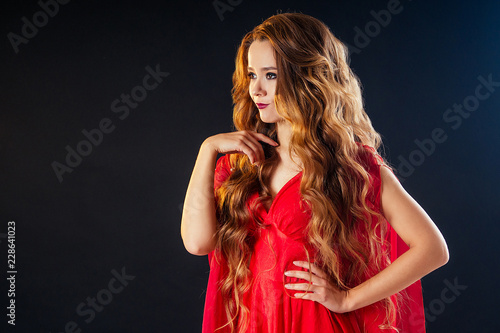 Portrait Of Young Beautiful Woman Perfect Skin Red Lipstick