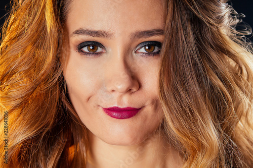 Young And Beautiful Woman Short Haircut Hair Curly Hair And