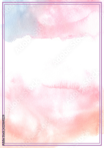 Light Pink Composition With Double Frame Painted In Watercolor On