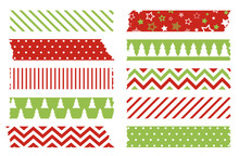 Christmas Washi Tapes Vector Set. Colored Scotch Lines