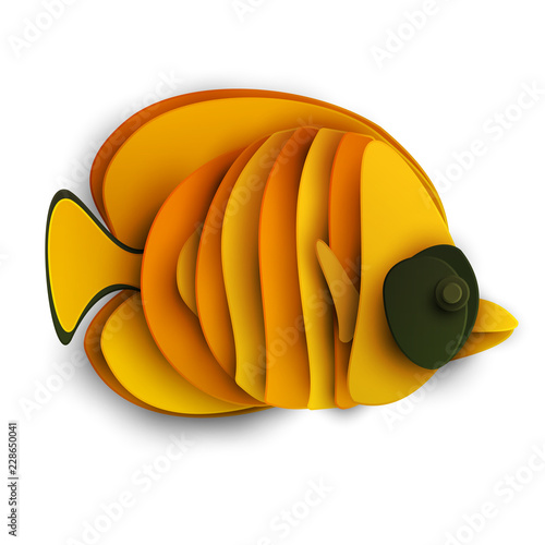 Cartoon Exotic Butterfly Fish In Trendy Paper Cut Craft Graphic