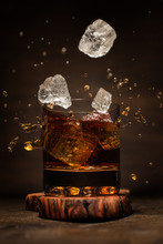 Splashing Whiskey With Ice Cubes