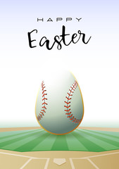 Poster - Happy Easter. Sports greeting card. Realistic baseball ball in the shape of Easter egg. Vector illustration.