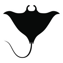 Stingray Icon. Manta Ray Black Silhouette Isolated On White Background. Sea Life Symbol. Vector Illustration