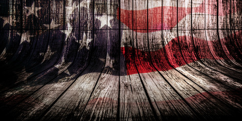 Wall Mural - Woden background with overlayed american flag, veterans day concept