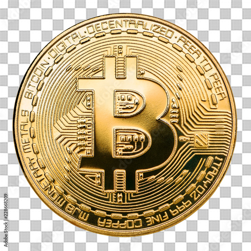 Physical bit coin. Digital currency. Cryptocurrency. Golden coin with bitcoin symbol isolated on white background. Bitcoin coin on white background.