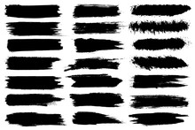 Set Of Different Ink Paint Brush Strokes Isolated On White Background. Grunge Banner Background. Vector Illustration