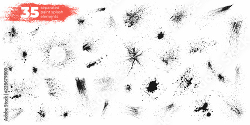 Fotografía Set of black ink splashes and drops