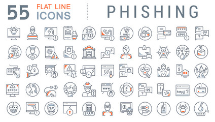 Set Vector Line Icons of Phishing.