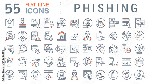 Fotomural Set Vector Line Icons of Phishing.