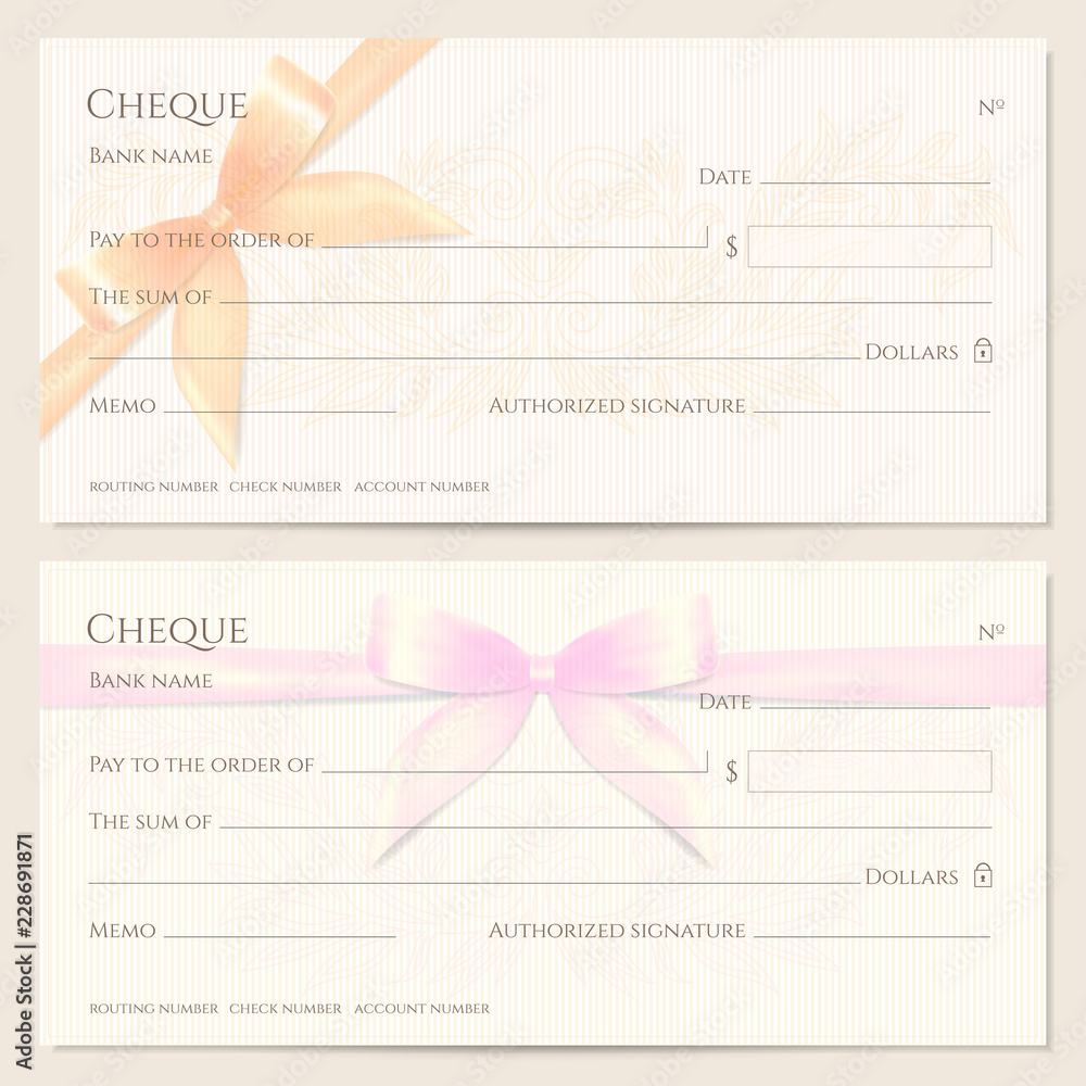 Cheque Pinterest Check, Cheque (Chequebook template). Floral pattern with orange, pink ...