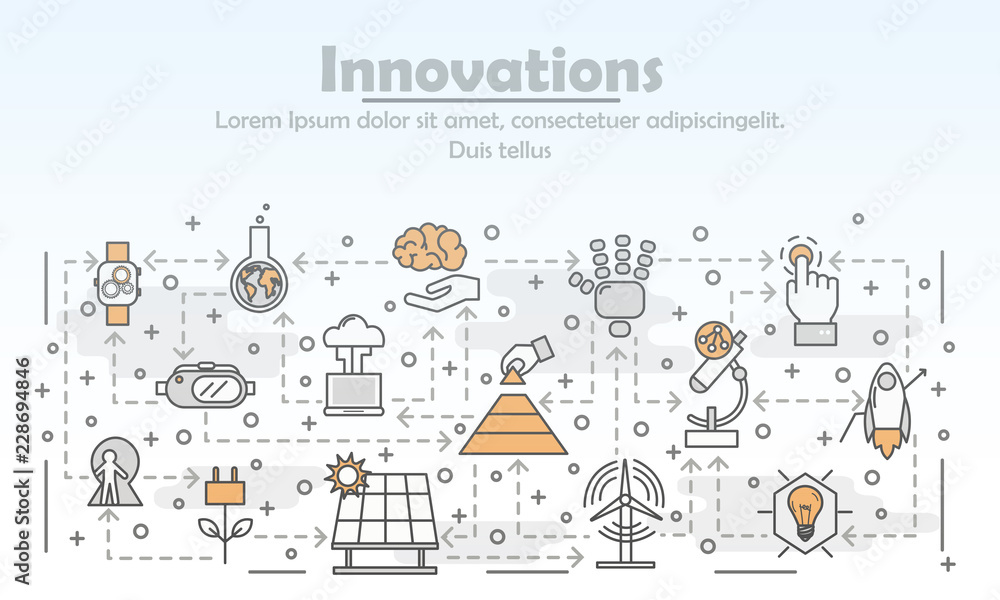 Vector thin line art innovations poster banner template Stock Vector ...