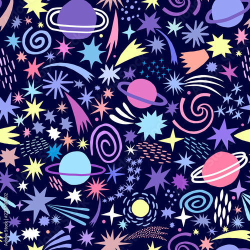Space cosmos sky vector seamless pattern background Canvas Print