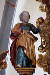 Saint Peter statue on the main altar in the chapel of St. Wolfgang in Vukovoj, Croatia