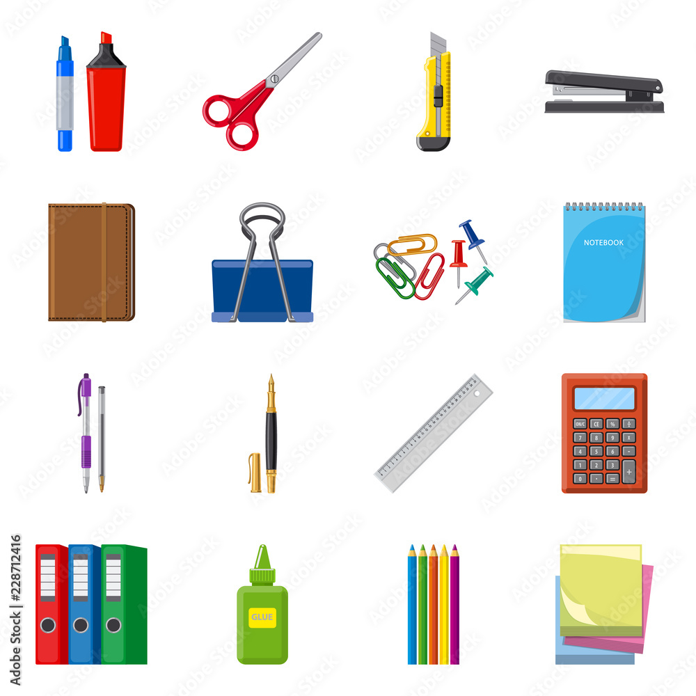 Vector illustration of office and supply symbol. Collection of office and school vector icon for stock. - obrazy, fototapety, plakaty 