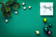 Christmas decoration background green with silver gift box