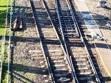 Above View Of Railroad Switch On Railway Tracks