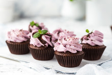 Cocoa Cupcakes Decorated Berry Cheese Cream And Chocolate