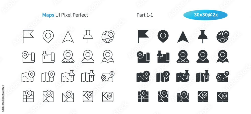 Maps UI Pixel Perfect Well-crafted Vector Thin Line And Solid Icons 30 ...