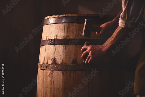 Fotomural Wooden Barrels in a cooperage, barrel workshop