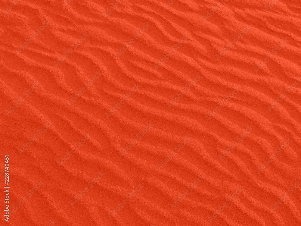 texture of red sand waves on the beach or in the desert. the ripples of the sand is diagonal. - obrazy, fototapety, plakaty 