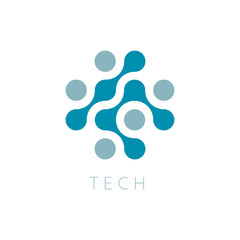 Aufkleber - Circles Vector Icon. New Tech Logo Template. Cross Technology Logotype. Dots abstract symbol. Isolated vector illustration on blank background.