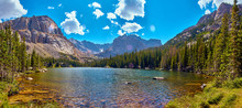 Photographer In Rocky Mountains The Noch Lake With Mountains Panorama