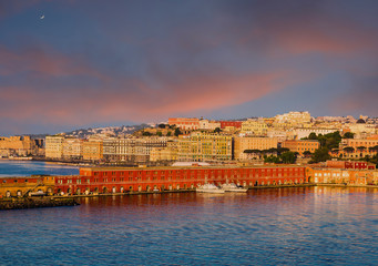 Sticker - Colorful Buildings in Port of Naples at Dawn