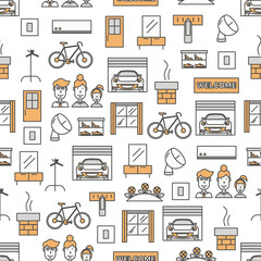 Wall Mural - Vector thin line art housing seamless pattern