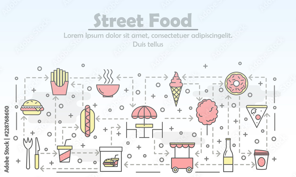 Vector thin line art street food poster banner template Stock Vector ...
