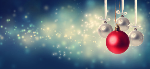 Wall Mural - collection of christmas baubles in snowy night
