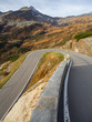 Road to the San Bernardino mountain pass in Switzerland.  View of the mountain bends creating beautiful shapes