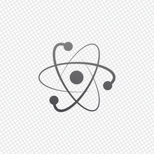 Scientific Atom Symbol, Logo, Simple Icon. On Grid Background